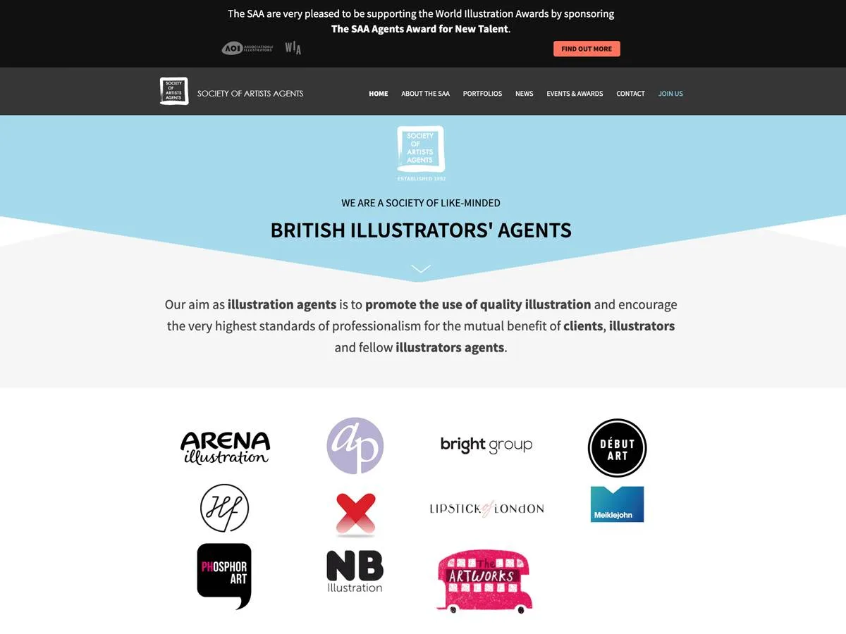 The Society of Artists' Agents website